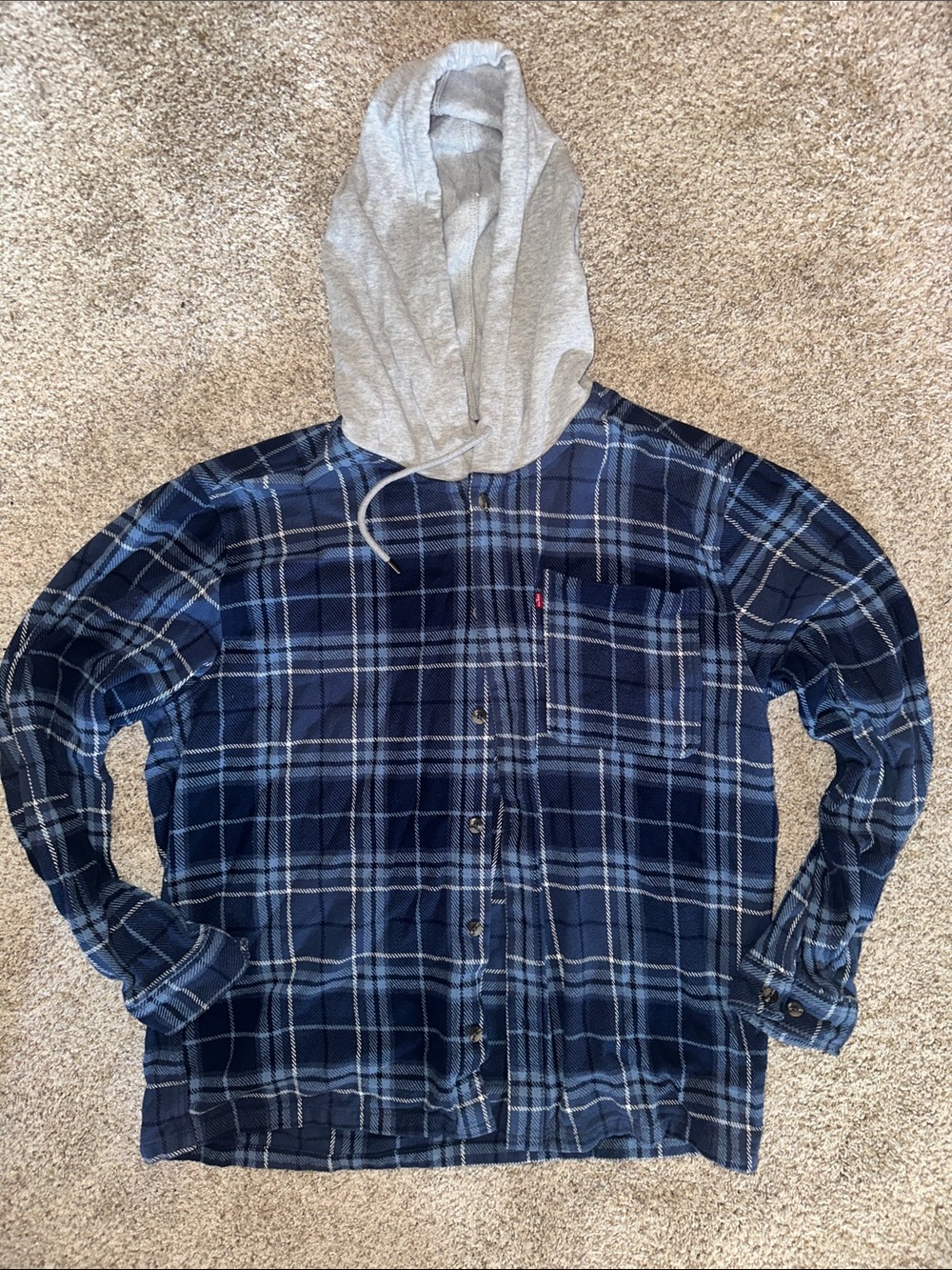 Levi's Navy and Gray Plaid Hooded Flannel Shirt